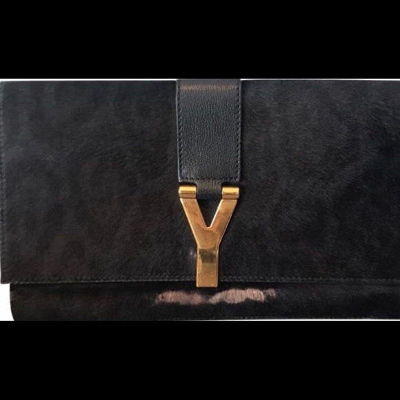 Saint Laurent Black/Navy Cheetah Calf Hair Clutch - Picture 1 of 4